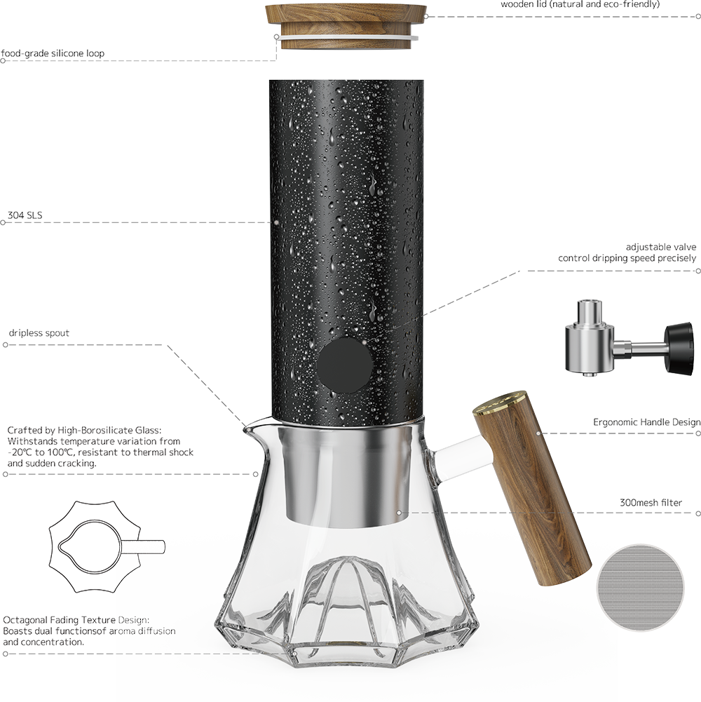 Octagonal Cold Brew Maker with Wooden Handle CCB550-01A
