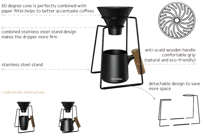 Stainless Steel Stand Pour Over Coffee Set CZ-06E